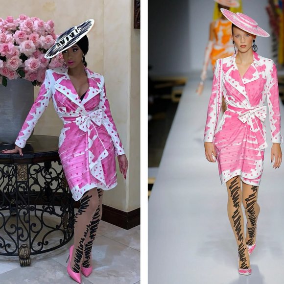 MOSCHINO Brushstroke Scribble Sketches Pink Trench Coat Dress Poplin 2019 BARBIE - Picture 3 of 17